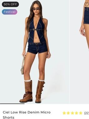 Edikted Ciel Halter Top and Denim Shorts